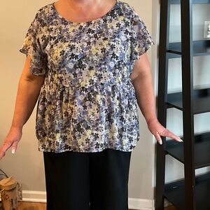 Lucky Brand Floral Blue and Yellow Blouse